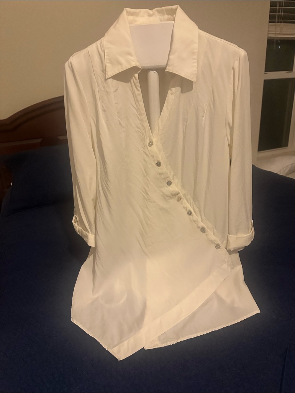 Ivory Asymmetric Wrap Button Blouse by Soft Surroundings
